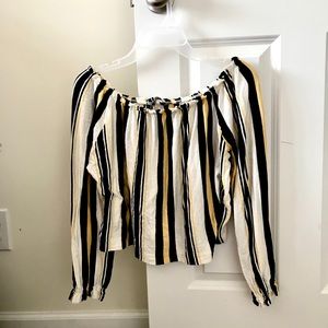 Bershka Off Shoulder Striped Top, S